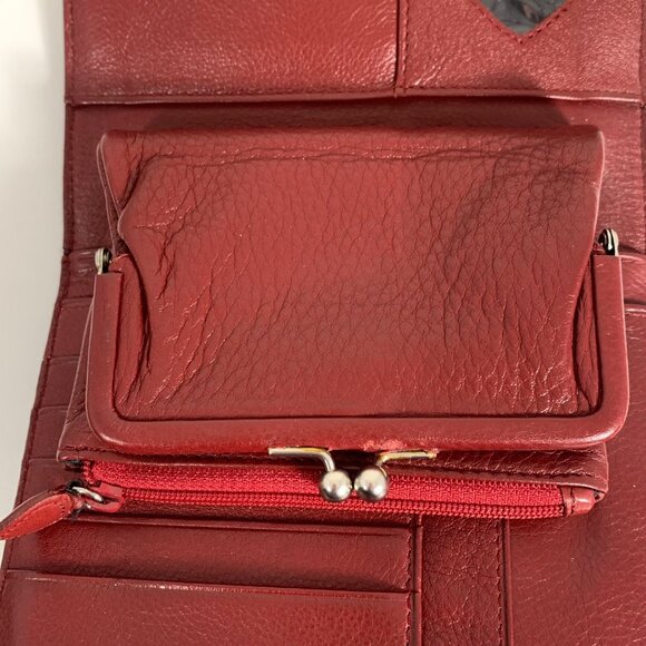 Brighton Oxblood Embossed Croc Leather Organizer Trifold Crossbody Bag EUC - Picture 6 of 14